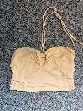 Abercrombie & Fitch Peach Halter Ruched Strapless Crop Top